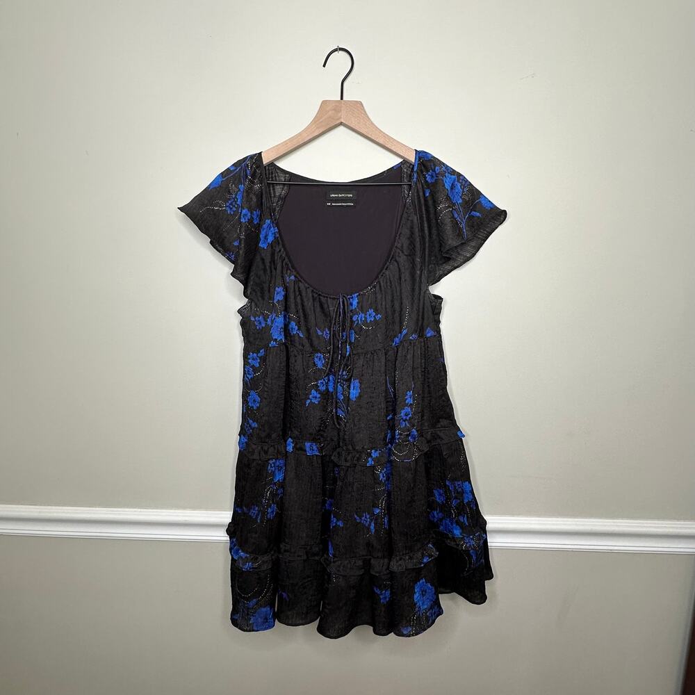 Urban Outfitters Black and Blue Floral Tiered Baby Doll Dress